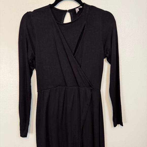 Asos Wrap Maxi Maternity Dress Womens 8 Black Surplice Long Sleeve Slit Evening - Picture 3 of 9